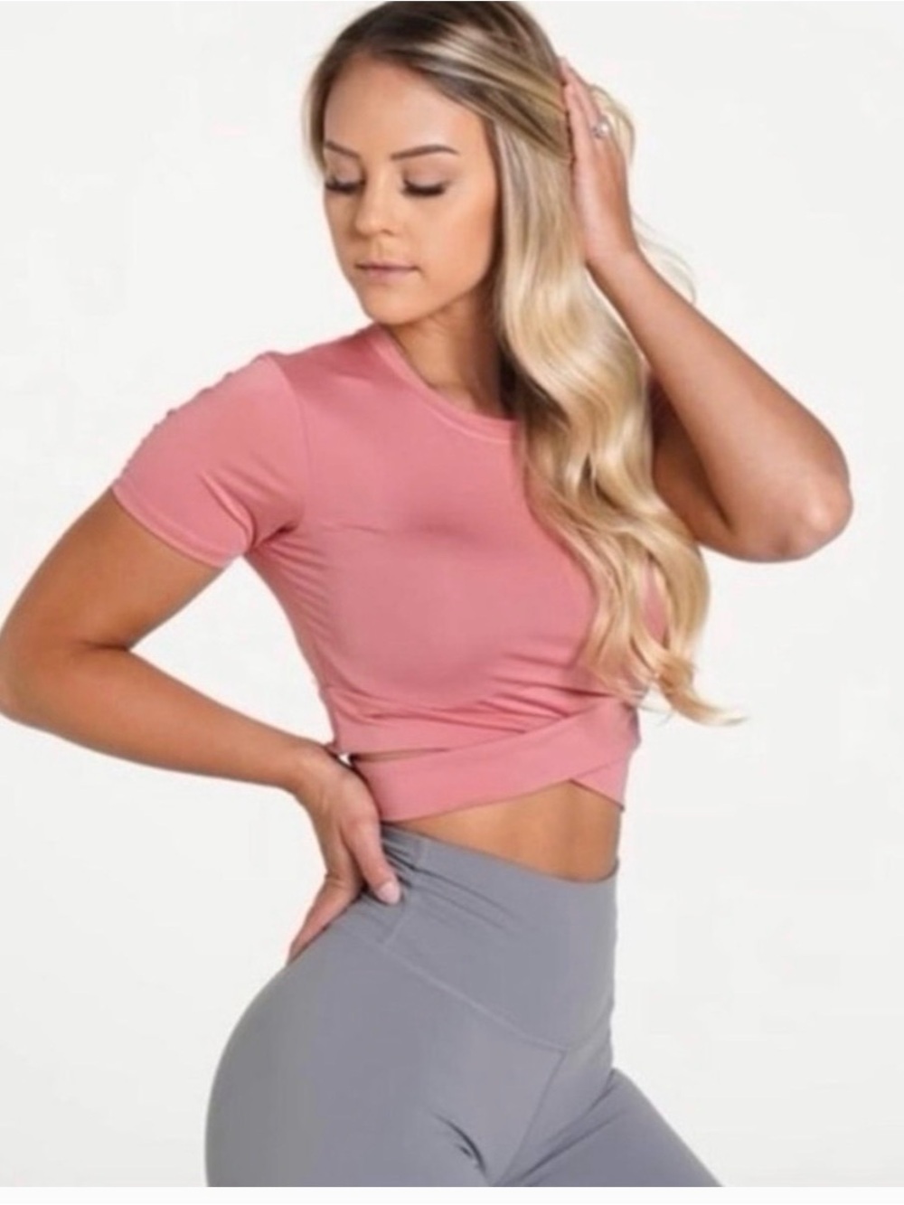 NVGTN Rose Pink Criss-Cross Short Sleeve Crop Top